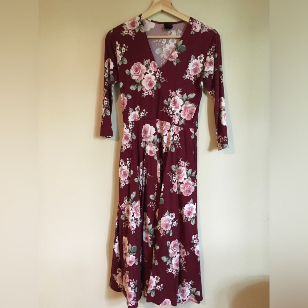 Red Floral dress with pockets Agnes and Dora